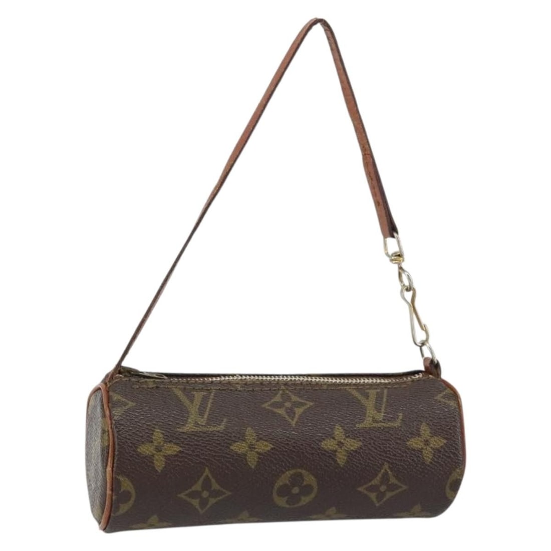Papillon Pochette Brown Clutch Bag by Louis Vuitton: Papillon Pochette Brown Clutch Bag by Louis Vuitton This pre-owned Louis Vuitton Papillon Pochette features a brown exterior and is designed for female use. The pouch shows signs of wear, including su