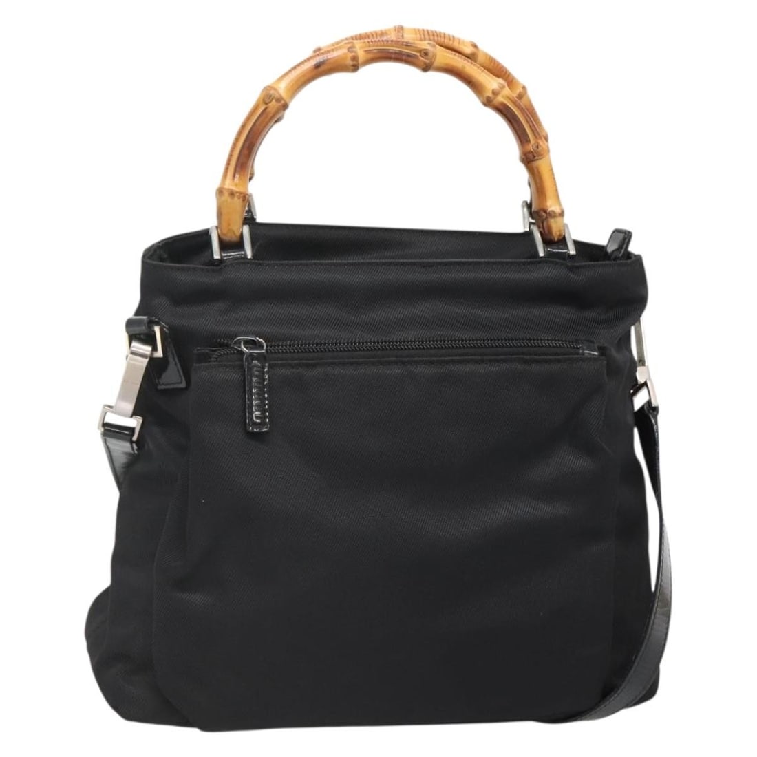 GUCCI Bamboo Nylon Hand Bag Black Silver 2-Way Authentic 002 2058 0508 5: GUCCI Bamboo Nylon Hand Bag Black Silver 2-Way Authentic 002 2058 0508 5 This GUCCI Bamboo Hand Bag combines stylish design with practical functionality. Crafted from durable nylon in a sophisticated