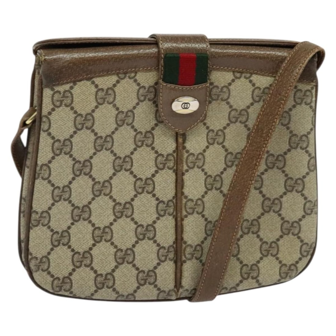 GUCCI GG Supreme Sherry Line Shoulder Bag PVC Beige Gold Red Made in Italy: GUCCI GG Supreme Sherry Line Shoulder Bag PVC Beige Gold Red Made in Italy Elevate your style with this authentic GUCCI GG Supreme Web Sherry Line Shoulder Bag, crafted from durable PVC leather in a c