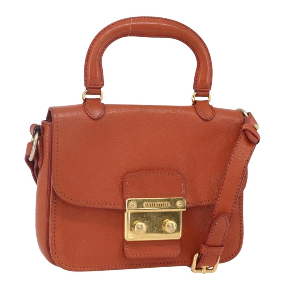 Miu Miu Orange Gold Leather Hand Bag 2way Auth 152737 (1 of 18)