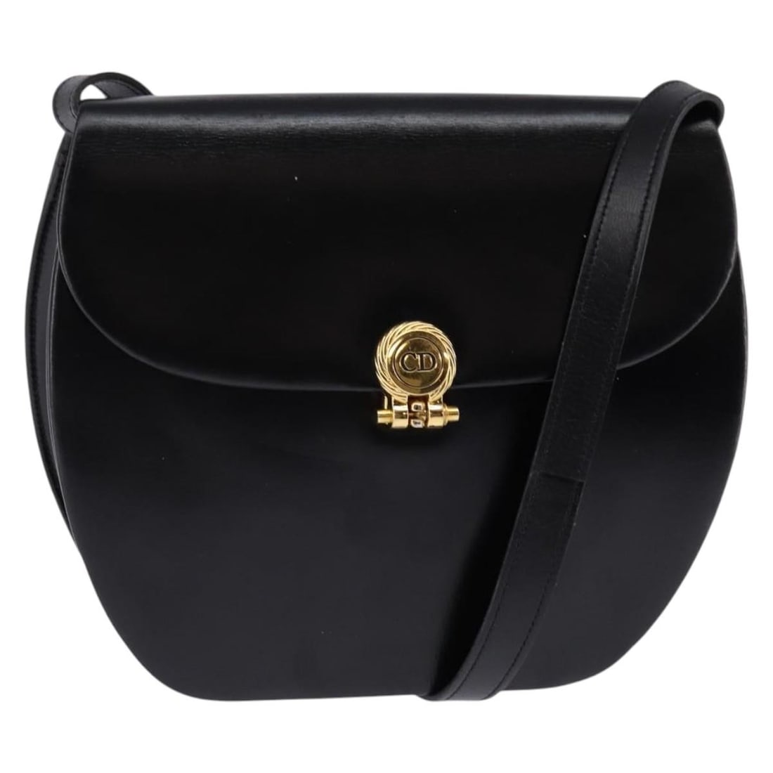 Christian Dior Black Leather Shoulder Bag Gold Accents Authentic (1 of 18)