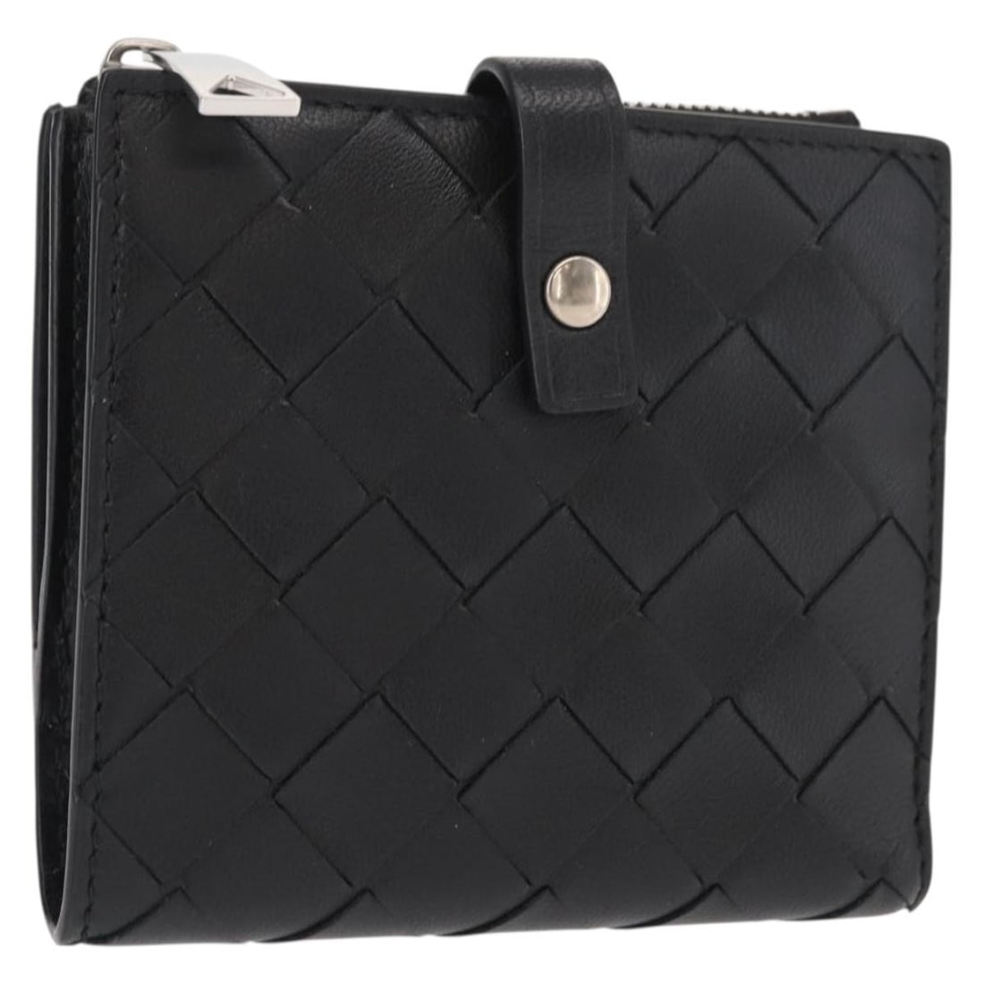 Bottega Veneta Intrecciato Black Leather Wallet with Silver Accents: Bottega Veneta Intrecciato Black Leather Wallet with Silver Accents This Bottega Veneta Intrecciato Wallet is a stylish accessory crafted from high-quality leather, featuring a timeless black and silv