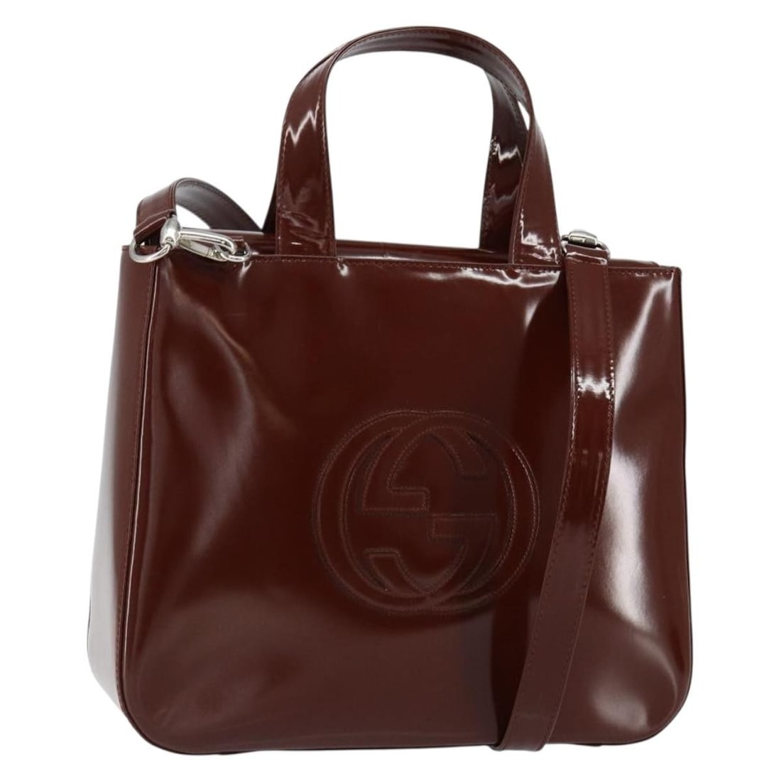 GUCCI 2Way Hand Bag Patent Leather Brown Gold 000 1013 0504 Authentic: GUCCI 2Way Hand Bag Patent Leather Brown Gold 000 1013 0504 Authentic This elegant GUCCI handbag features a sophisticated combination of brown and gold patent leather, embodying luxury and style. Made