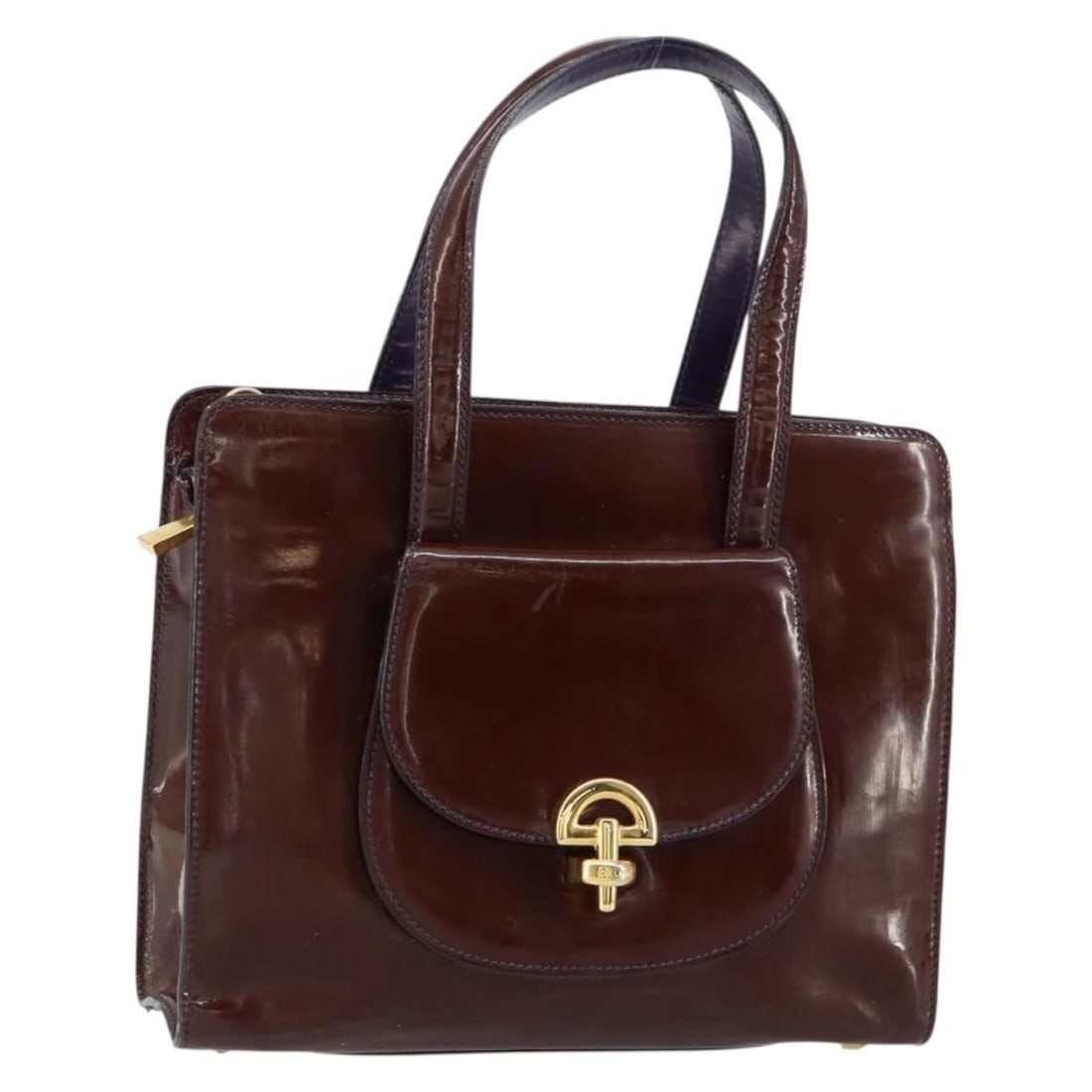 CELINE Macadam Canvas Hand Bag Brown Gold Enamel Auth F/05: CELINE Macadam Canvas Hand Bag Brown Gold Enamel Auth F/05 This elegant CELINE Macadam Canvas Hand Bag features a luxurious brown and gold enamel exterior. Made in Italy, this stylish handbag showcase