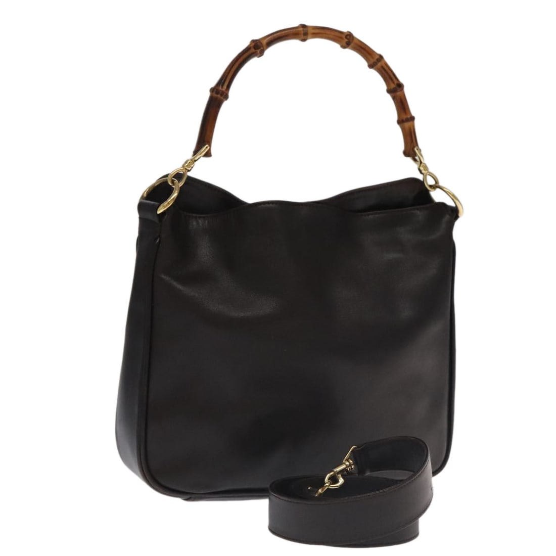 GUCCI Bamboo Leather Hand Bag Brown Gold Auth 104427 Italy (1 of 18)