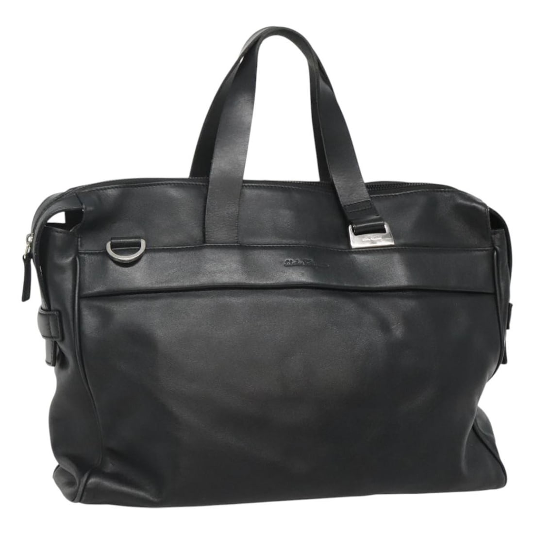Salvatore Ferragamo Leather Hand Bag Black Silver Auth Italy (1 of 18)