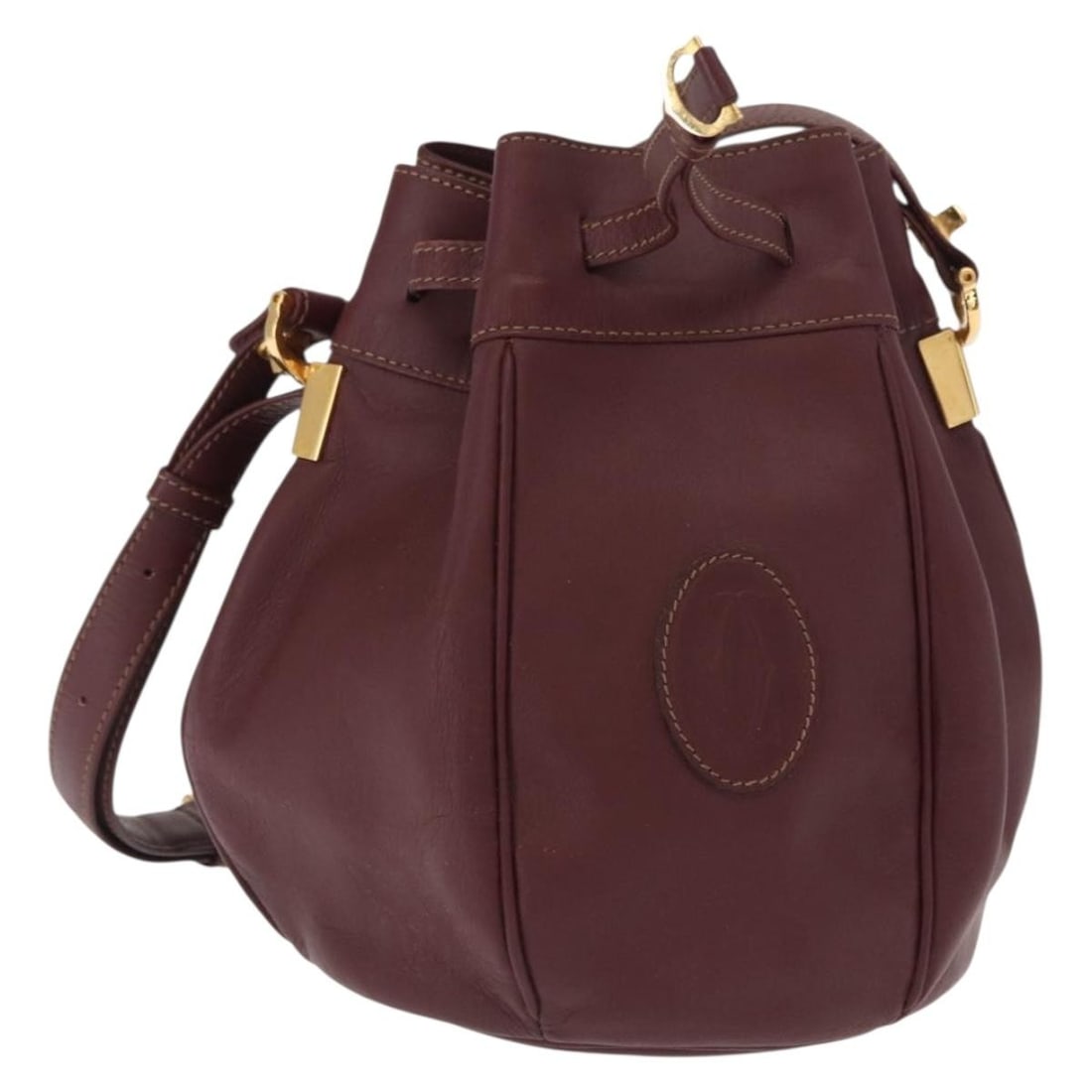CARTIER Must Line Bordeaux Gold Leather Shoulder Bag Auth: CARTIER Must Line Bordeaux Gold Leather Shoulder Bag Auth This exquisite CARTIER Must Line Shoulder Bag is a sophisticated accessory crafted in Spain. Made from high-quality leather, it features a stu