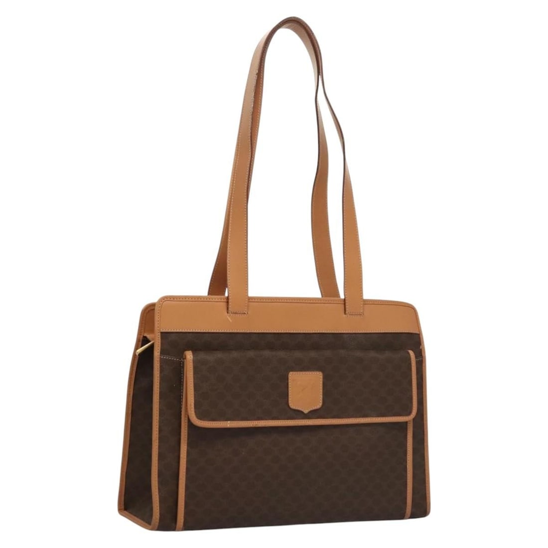CELINE Macadam Canvas Shoulder Bag PVC Leather Brown Gold Made in Italy: CELINE Macadam Canvas Shoulder Bag PVC Leather Brown Gold Made in Italy This CELINE Macadam Canvas Shoulder Bag combines luxurious design with practicality. Crafted in Italy, it features a stylish ble