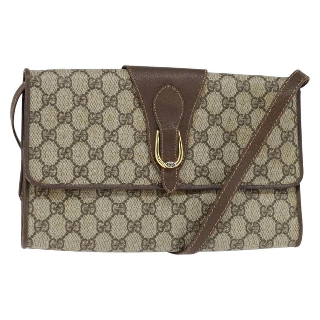 GUCCI GG Supreme Beige Gold PVC Shoulder Bag Auth 89 02 050: GUCCI GG Supreme Beige Gold PVC Shoulder Bag Auth 89 02 050 Elevate your style with this authentic GUCCI GG Supreme Shoulder Bag, crafted in Italy. This chic shoulder bag features a durable PVC leathe