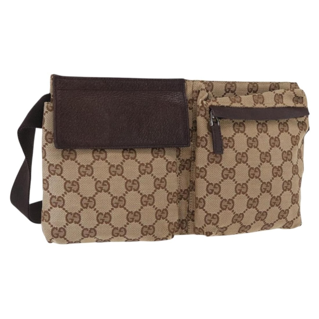 Beige GG Canvas Gucci Waist Bag with Silver Accents Style 28566: Beige GG Canvas Gucci Waist Bag with Silver Accents Style 28566 This is a Gucci GG Canvas waist bag in beige and silver, crafted in Italy. The bag features the signature GG Canvas exterior with a matc