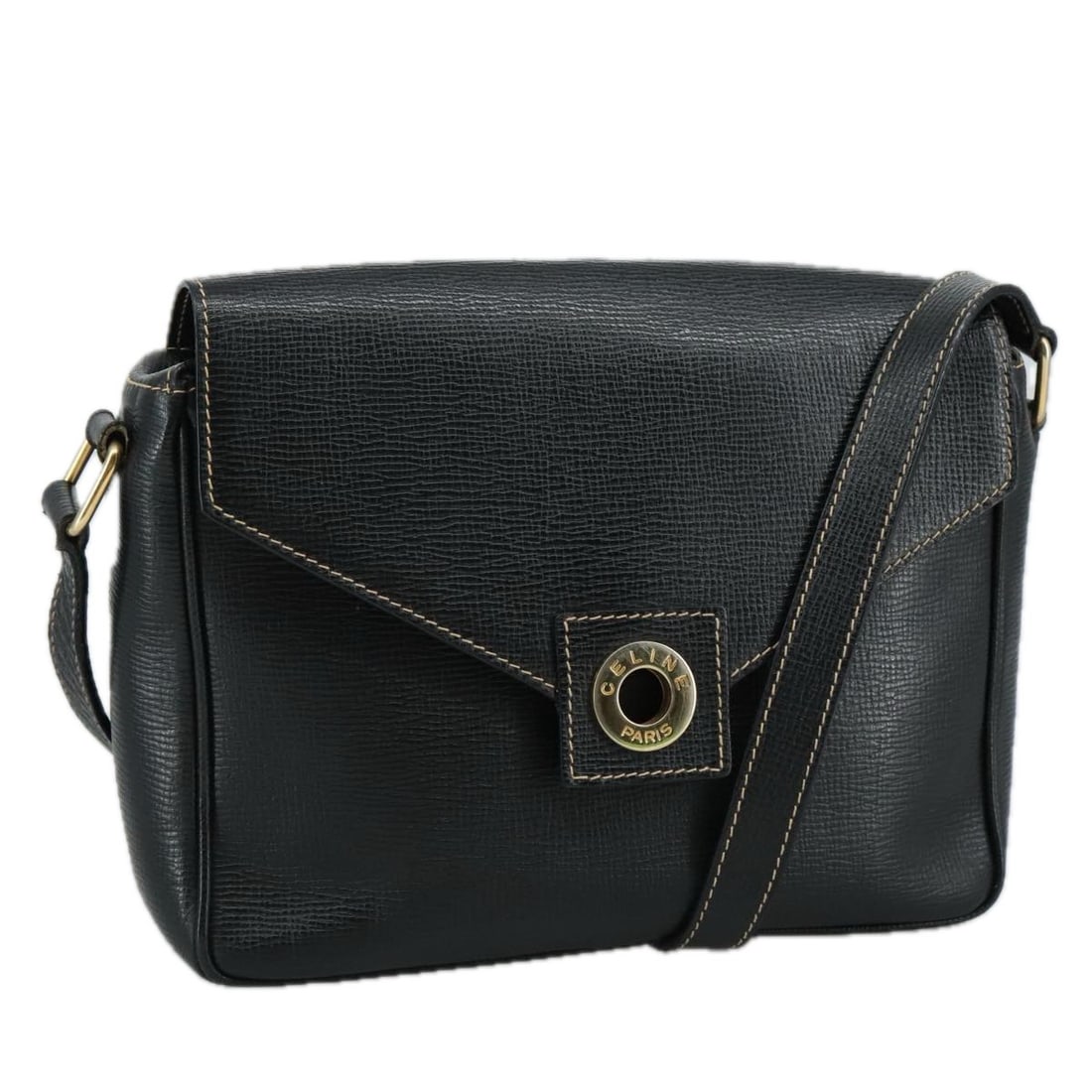CELINE Black Gold Leather Shoulder Bag Auth Italy 100870: CELINE Black Gold Leather Shoulder Bag Auth Italy 100870 This CELINE shoulder bag is crafted from high-quality leather in a striking black and gold color combination. Made in Italy, the bag features a