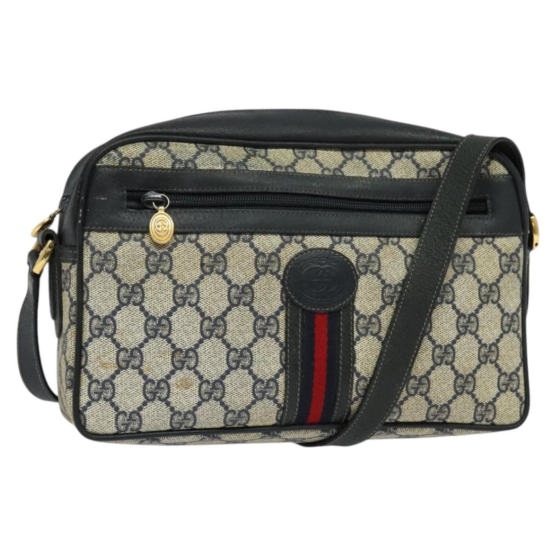 GUCCI GG Supreme Sherry Line Shoulder Bag PVC Navy Gold Red Made in Italy (1 of 18)