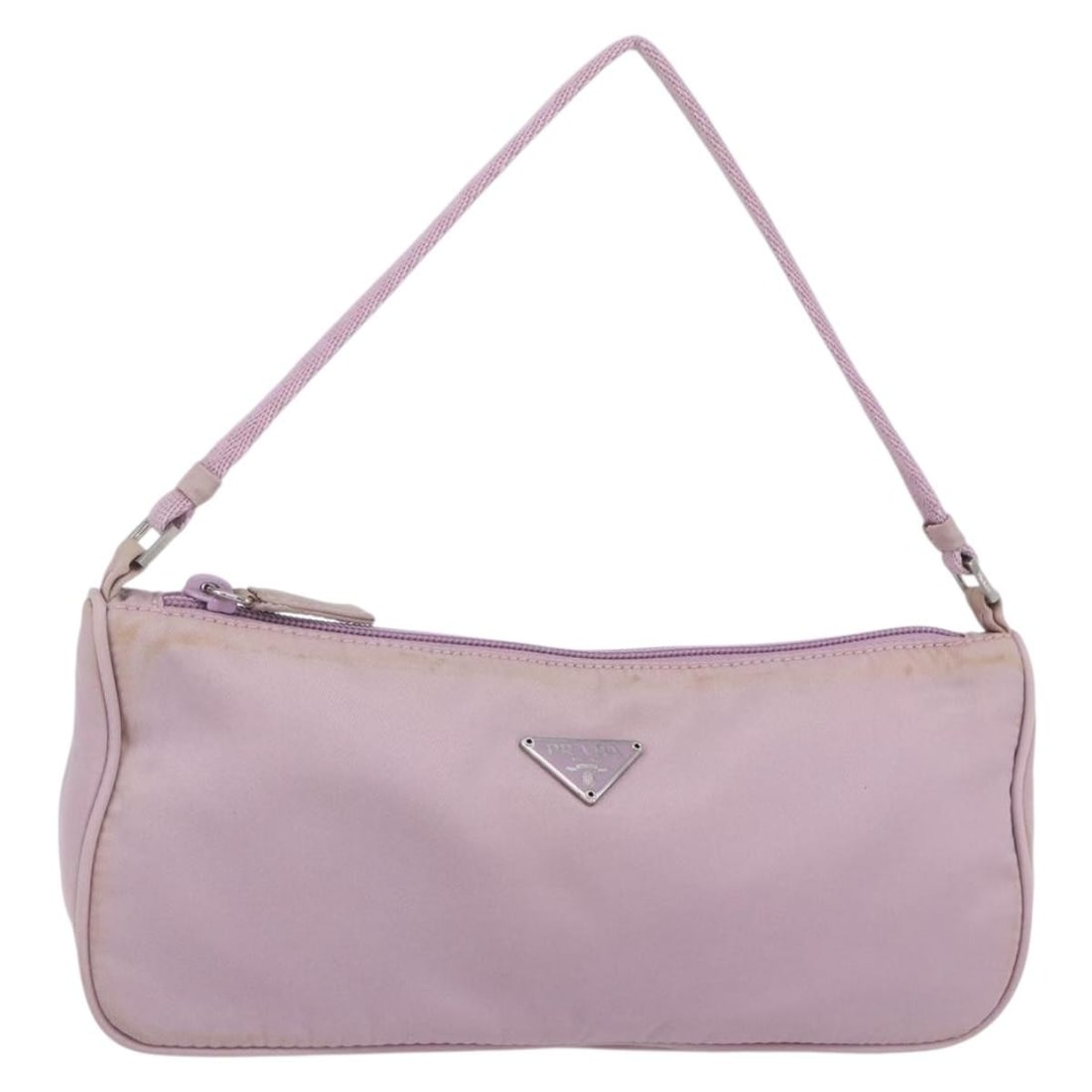 PRADA Pink Silver Nylon Accessory Pouch with Guarantee Card: PRADA Pink Silver Nylon Accessory Pouch with Guarantee Card Introducing the PRADA Accessory Pouch, a stylish and functional piece made from durable nylon in an eye-catching pink and silver color schem