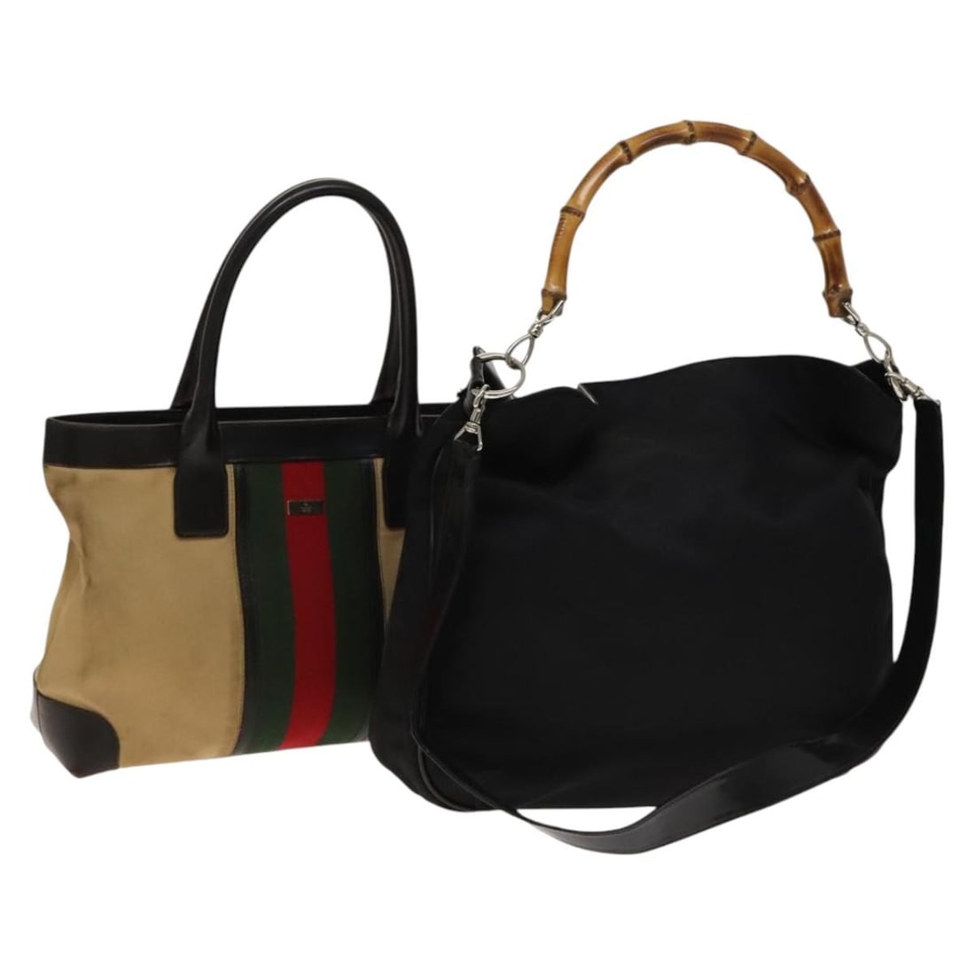 GUCCI Canvas Nylon Hand Bag Set Black Beige Authentic (1 of 17)