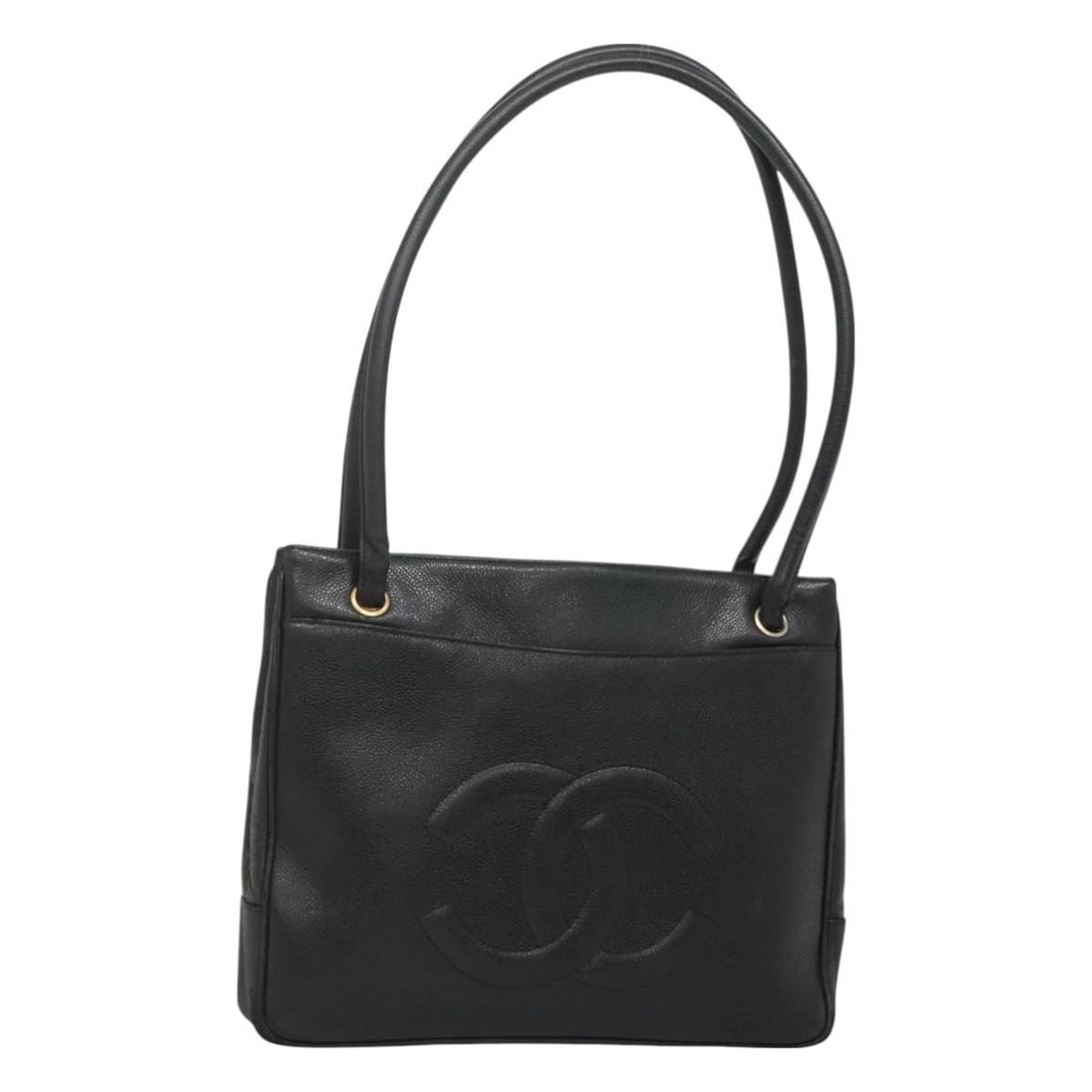 CHANEL COCO Mark Tote Bag Black Caviar Skin Gold CC Auth BA3454 (1 of 18)