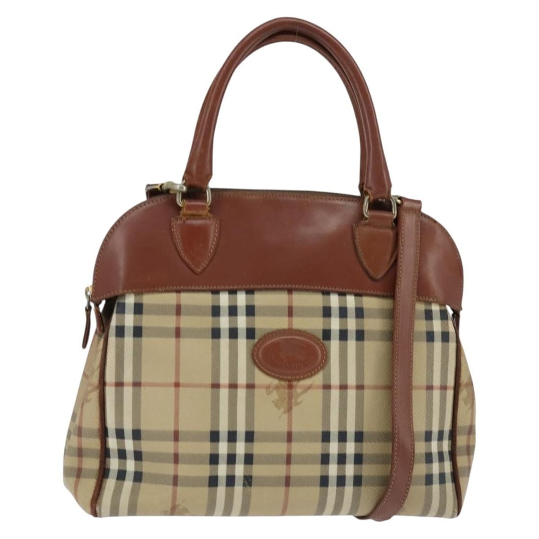 Burberrys Nova Check Hand Bag PVC Leather Beige Gold Made in Italy: Burberrys Nova Check Hand Bag PVC Leather Beige Gold Made in Italy This stylish Burberrys Nova Check Hand Bag is crafted in Italy from durable PVC leather, featuring a chic beige and gold color scheme