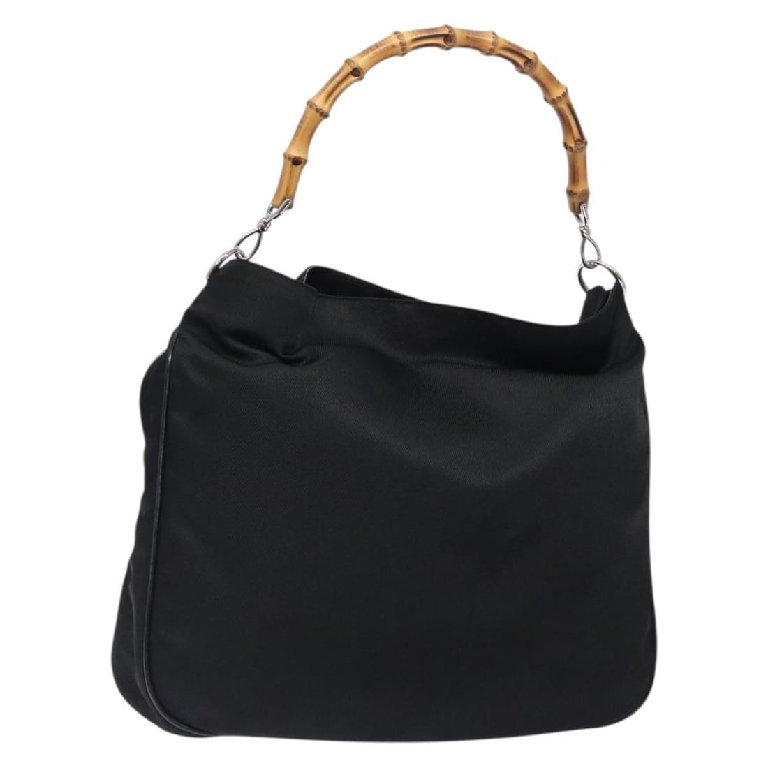 GUCCI Bamboo Hand Bag Nylon Black Silver 001 2123 1577 Authentic: GUCCI Bamboo Hand Bag Nylon Black Silver 001 2123 1577 Authentic This authentic GUCCI Bamboo Hand Bag is crafted from durable nylon in an elegant black and silver color combination. With a spacious in