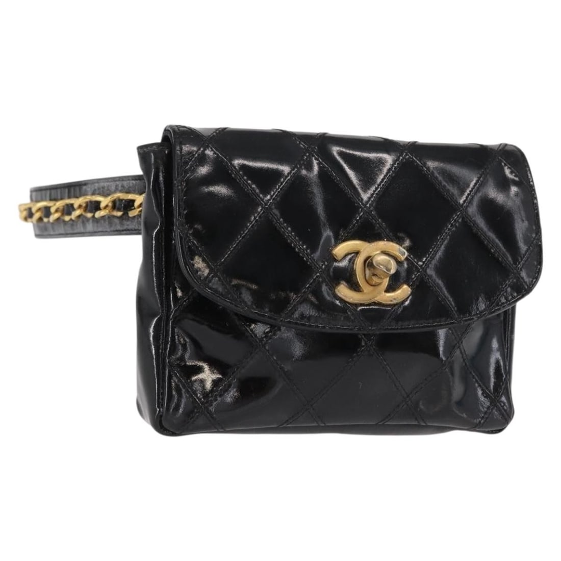 CHANEL Bicolore Enamel Waist Bag Black Gold Auth BA9194: CHANEL Bicolore Enamel Waist Bag Black Gold Auth BA9194 This CHANEL Bicolore Waist Bag combines elegance with practicality, featuring a sleek enamel exterior in a striking black and gold color scheme.