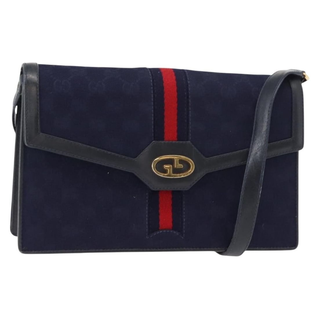 GUCCI GG Canvas Sherry Line Shoulder Bag Navy Red Gold Auth (1 of 18)
