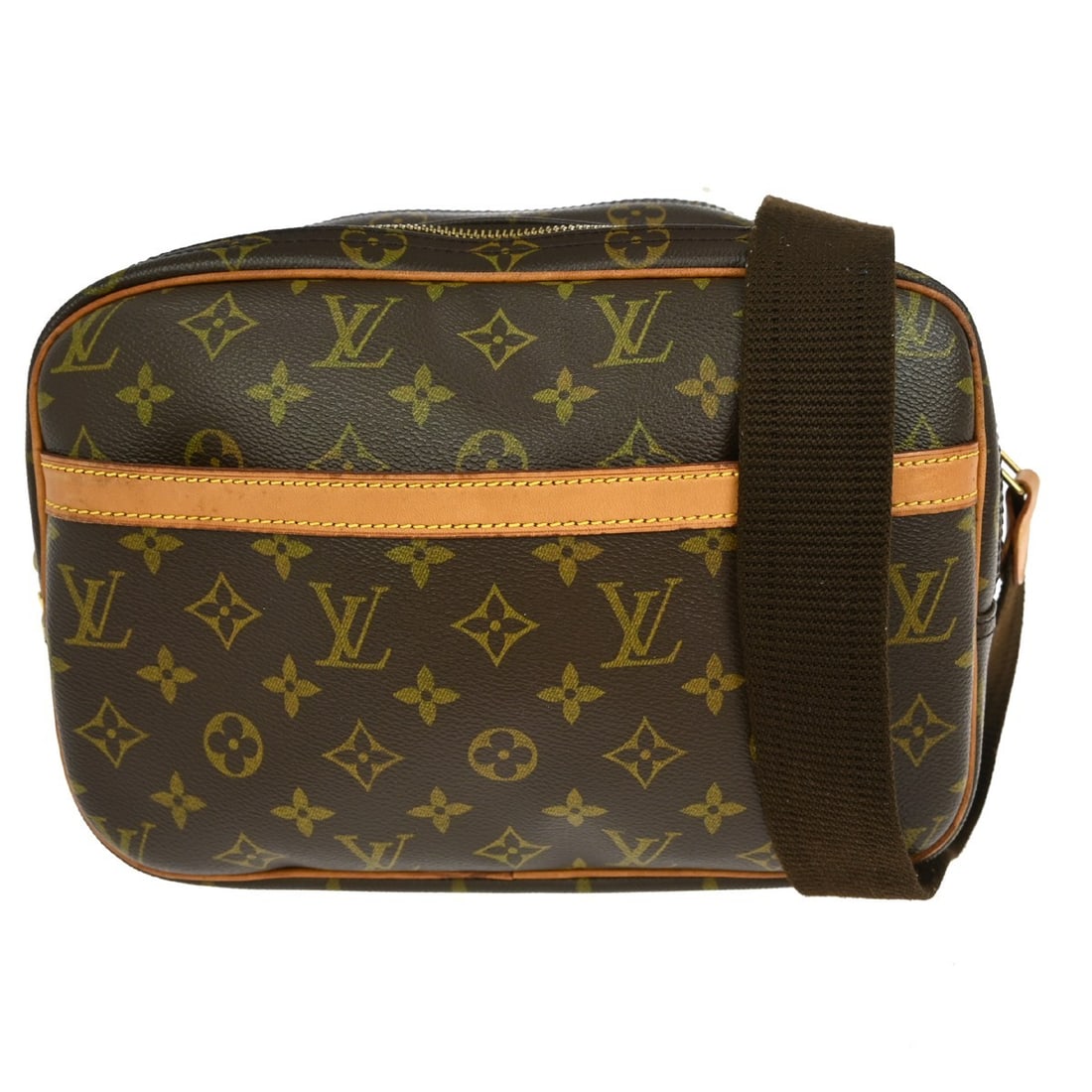 Reporter PM Small Shoulder Bag in Monogram Canvas by Louis Vuitton: Reporter PM Small Shoulder Bag in Monogram Canvas by Louis Vuitton This Louis Vuitton Reporter PM shoulder bag features the iconic monogram canvas leather exterior with brown accents and an adjustable