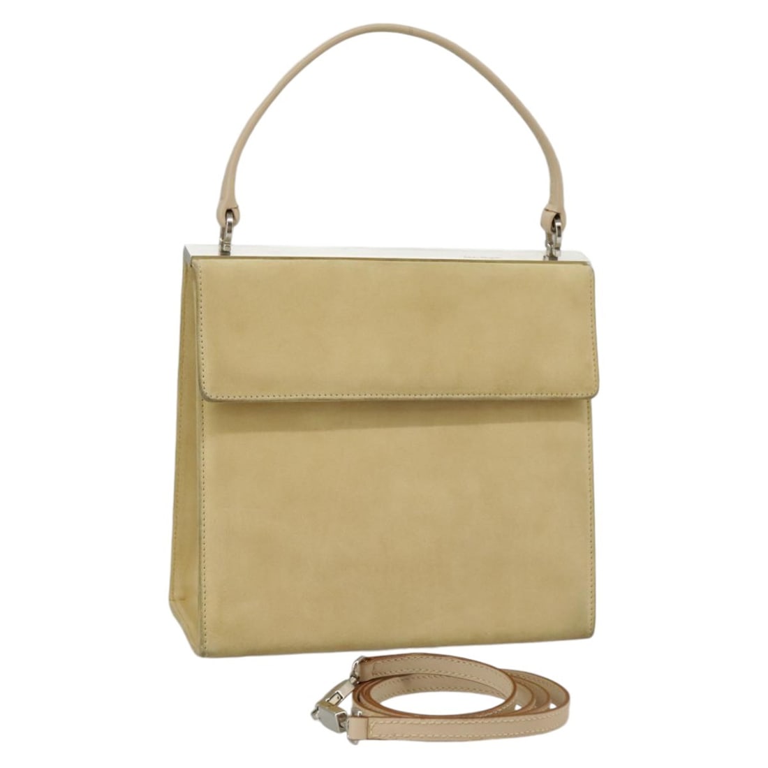 Salvatore Ferragamo Beige Silver Suede Hand Bag 2way Authentic Made in Italy: Salvatore Ferragamo Beige Silver Suede Hand Bag 2way Authentic Made in Italy This elegant Salvatore Ferragamo hand bag showcases a sophisticated blend of beige and silver suede, making it a perfect ac