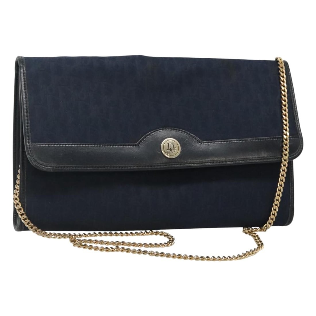 Christian Dior Navy Trotter Canvas Chain Shoulder Bag Made in France: Christian Dior Navy Trotter Canvas Chain Shoulder Bag Made in France This Christian Dior Trotter Canvas Chain Shoulder Bag is a stylish piece originating from France. The exterior features a sophistic