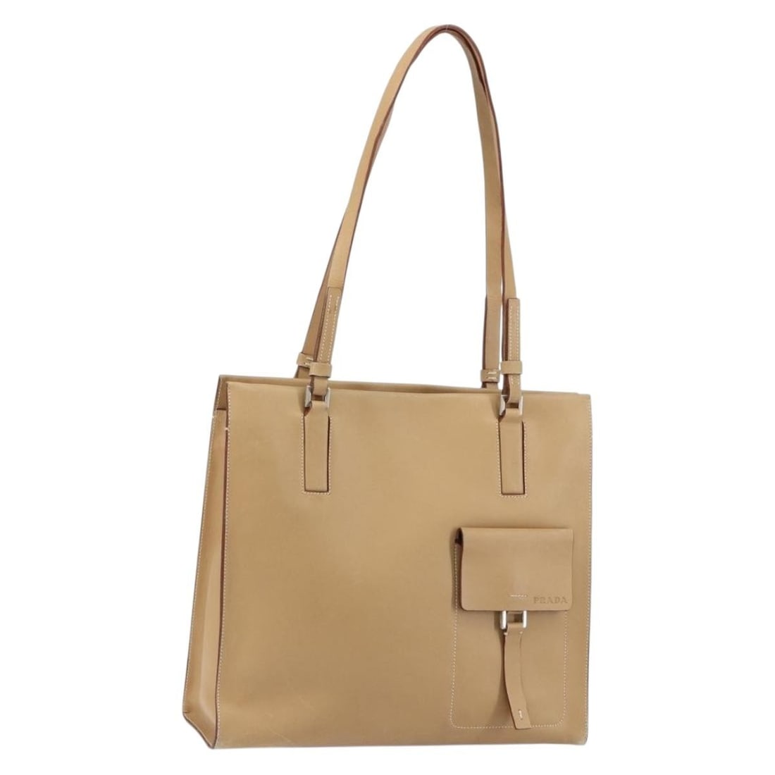 PRADA Beige Leather Tote Bag with Silver Accents Auth bs31380 (1 of 18)