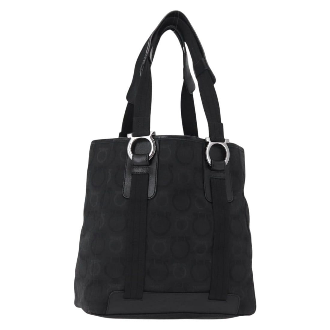 Salvatore Ferragamo Gancini Canvas Tote Bag Black Silver Authentic: Salvatore Ferragamo Gancini Canvas Tote Bag Black Silver Authentic This stylish Salvatore Ferragamo Gancini Tote Bag is crafted from durable black canvas with elegant silver accents. It features a spa