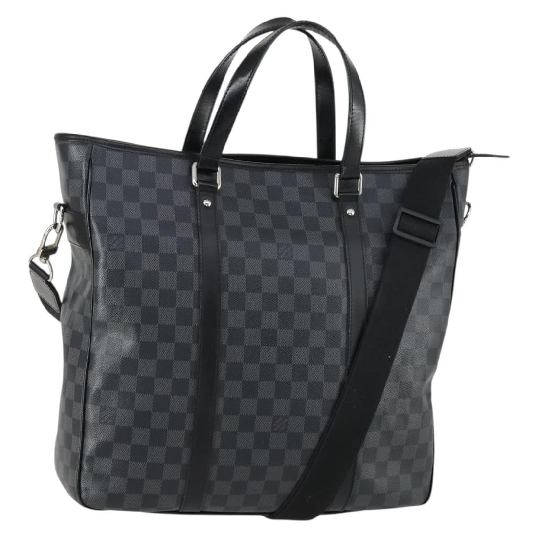 Louis Vuitton Damier Graphite Canvas Tadao 2way Shoulder Bag N51192 with Strap: Louis Vuitton Damier Graphite Canvas Tadao 2way Shoulder Bag N51192 with Strap This Louis Vuitton Tadao shoulder bag features the signature Damier Graphite canvas in a versatile 2-way design. The bag