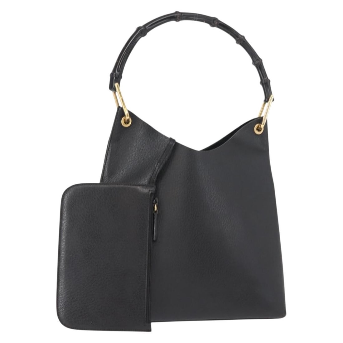 GUCCI Bamboo Shoulder Bag Leather Black Gold 001 2113 1880 Auth (1 of 18)