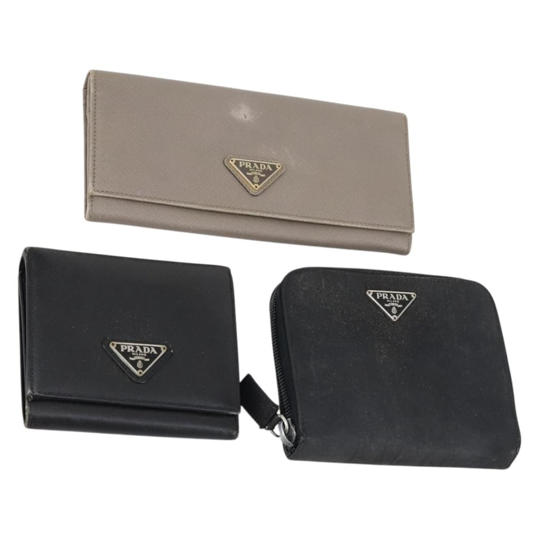 PRADA Gray Black Leather Nylon Wallet Set of 3 Authentic am9255 (1 of 18)