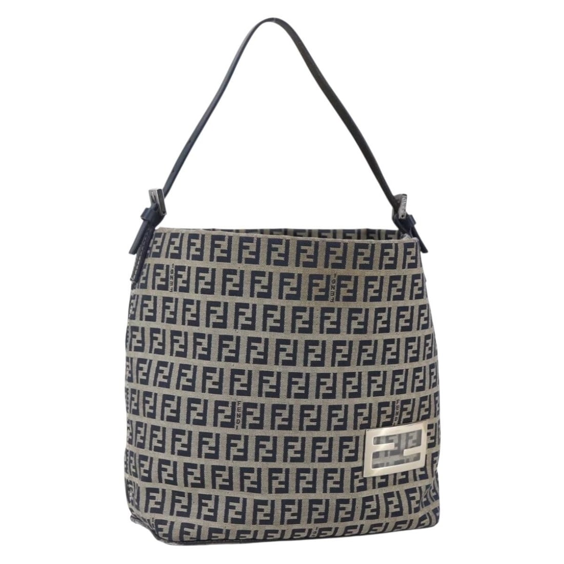 Fendi Navy Silver Zucchino Canvas Shoulder Bag Authentic 147907: Fendi Navy Silver Zucchino Canvas Shoulder Bag Authentic 147907 This FENDI Zucchino Canvas Shoulder Bag is a stylish accessory crafted in Italy. The exterior features a striking navy and silver color