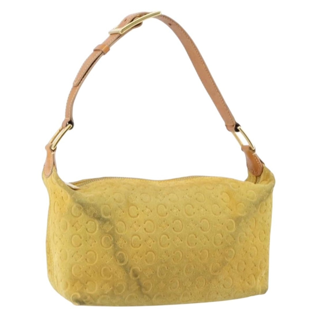 CELINE C Macadam Suede Hand Bag Yellow Gold Authentic Italy: CELINE C Macadam Suede Hand Bag Yellow Gold Authentic Italy This authentic CELINE C Macadam Canvas Hand Bag combines luxurious suede with a striking yellow and gold color scheme. Designed in Italy, th