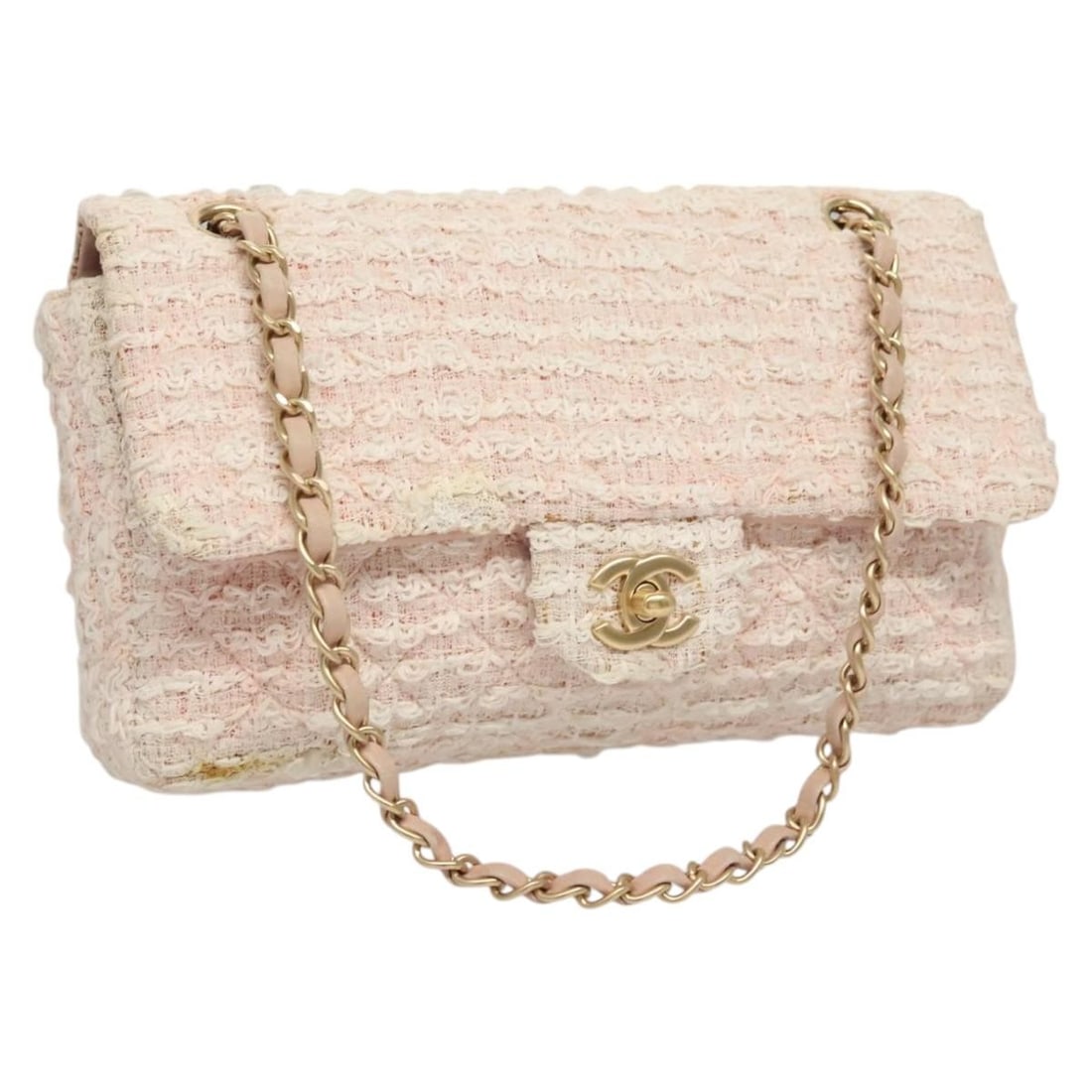 CHANEL Pink Wool Matelasse Chain Shoulder Bag Authenticated France (1 of 18)