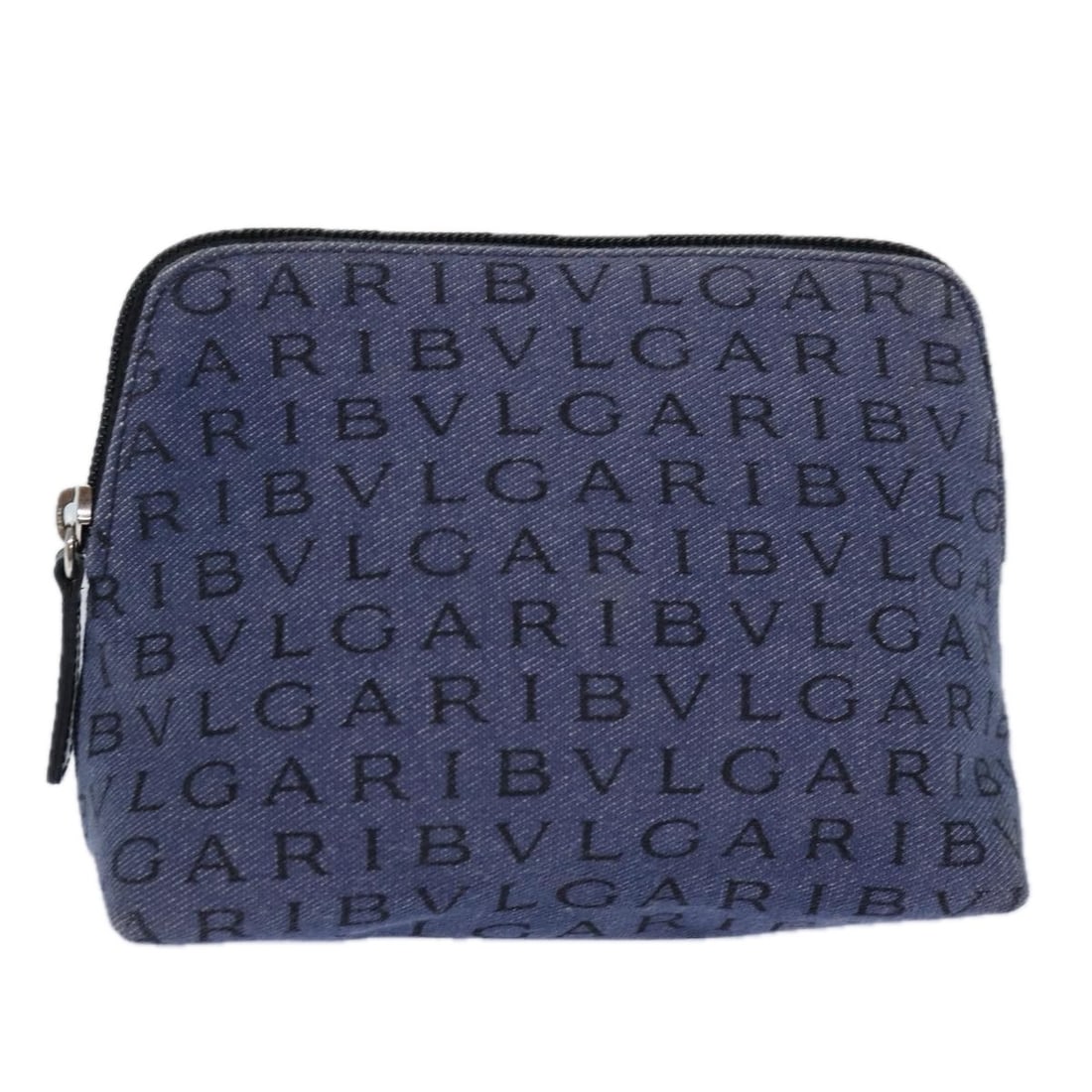 BVLGARI Blue Silver Canvas Pouch Made in Italy Auth AR12334: BVLGARI Blue Silver Canvas Pouch Made in Italy Auth AR12334 This BVLGARI pouch is an elegant accessory crafted from durable canvas, showcasing a striking blue and silver color scheme. Measuring approx