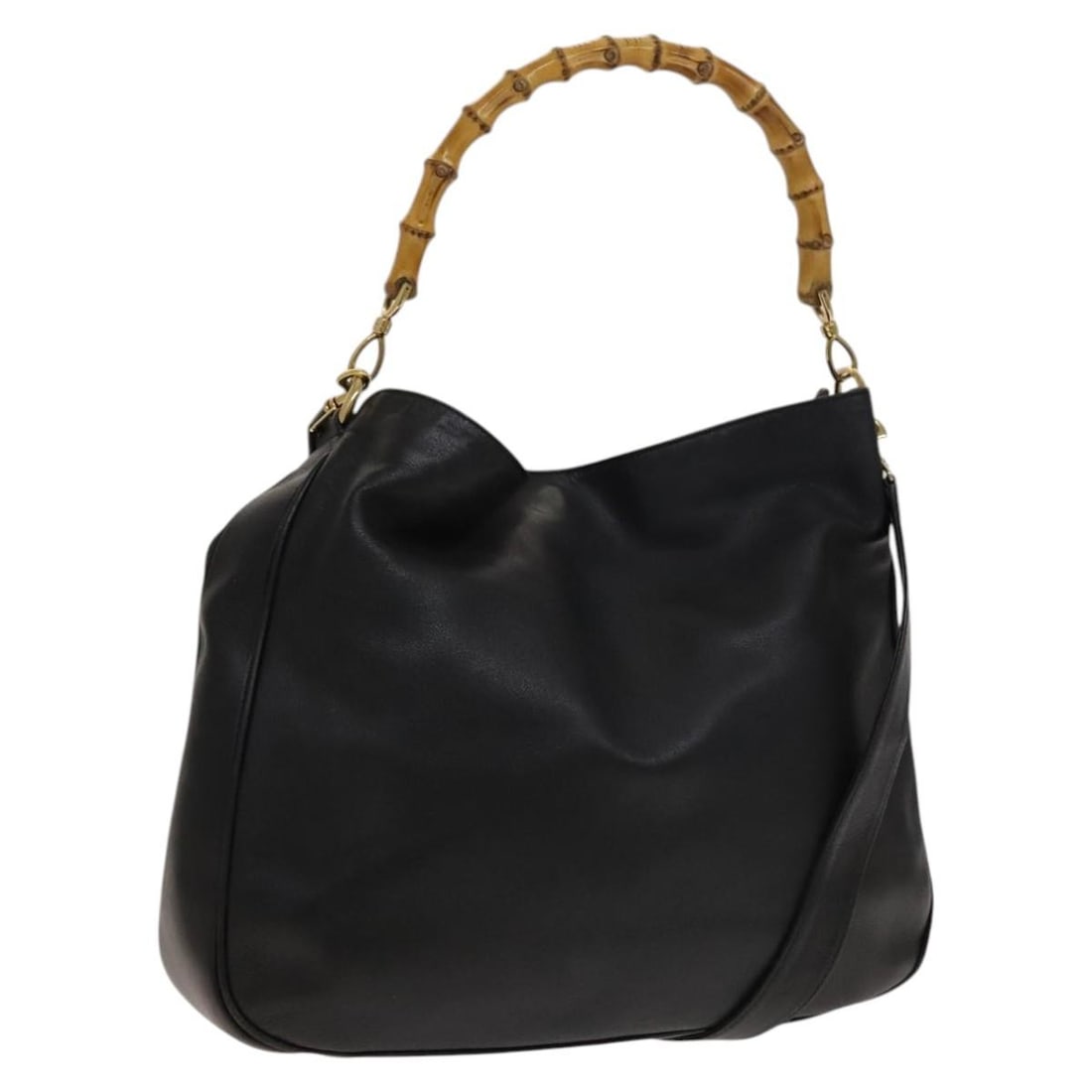 GUCCI Bamboo 2-Way Hand Bag Leather Black Gold 001 1781 1577 Authentic: GUCCI Bamboo 2-Way Hand Bag Leather Black Gold 001 1781 1577 Authentic This authentic GUCCI Bamboo Hand Bag showcases a sophisticated blend of black leather and gold accents, embodying Italian craftsm