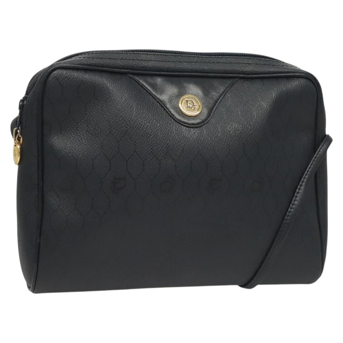 Christian Dior Navy Gold Honeycomb PVC Shoulder Bag BA2781: Christian Dior Navy Gold Honeycomb PVC Shoulder Bag BA2781 This elegant Christian Dior shoulder bag features a stylish honeycomb design in navy and gold PVC leather. Measuring approximately 9.8 inches
