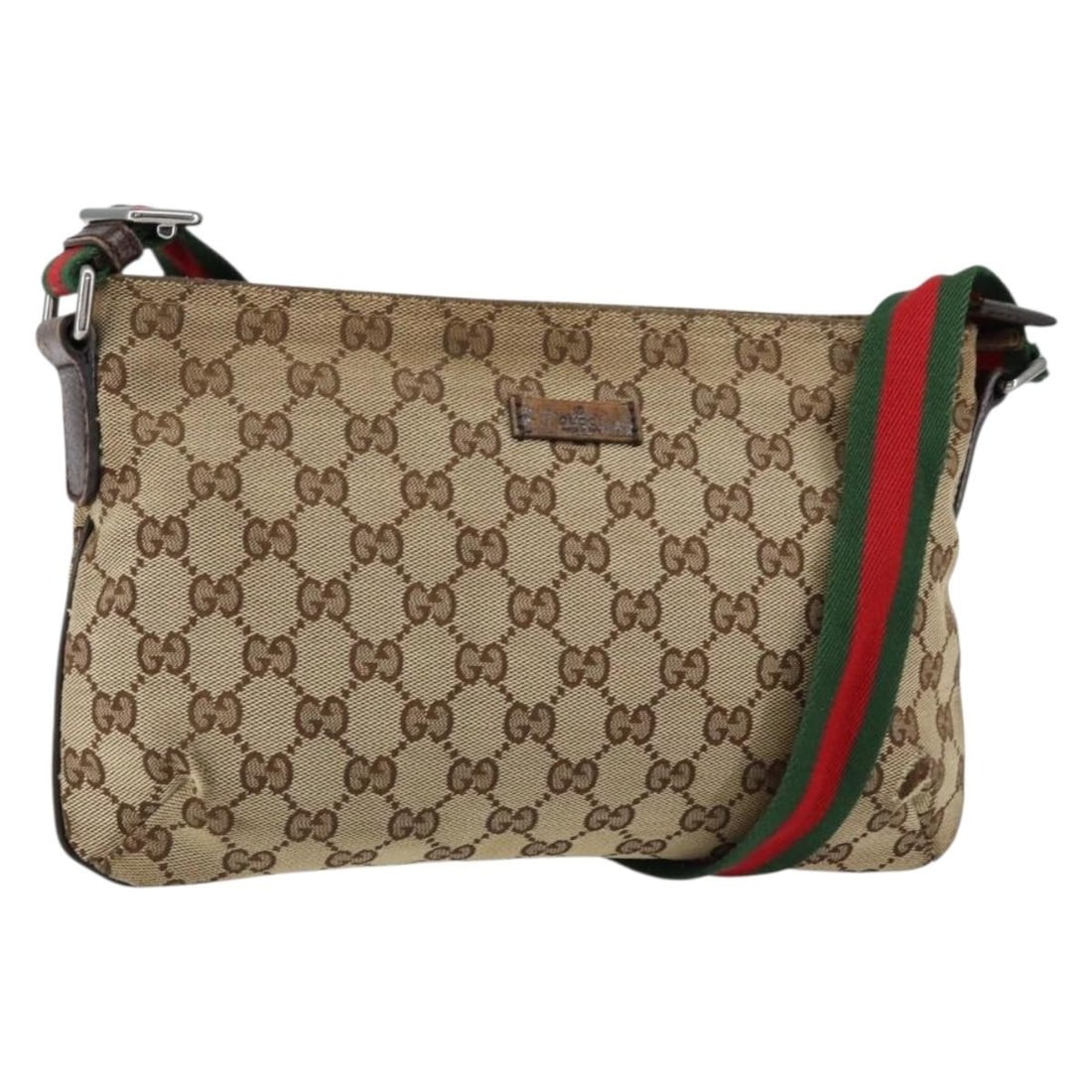 GUCCI GG Canvas Sherry Line Shoulder Bag Beige Silver 189749 Authentic (1 of 18)