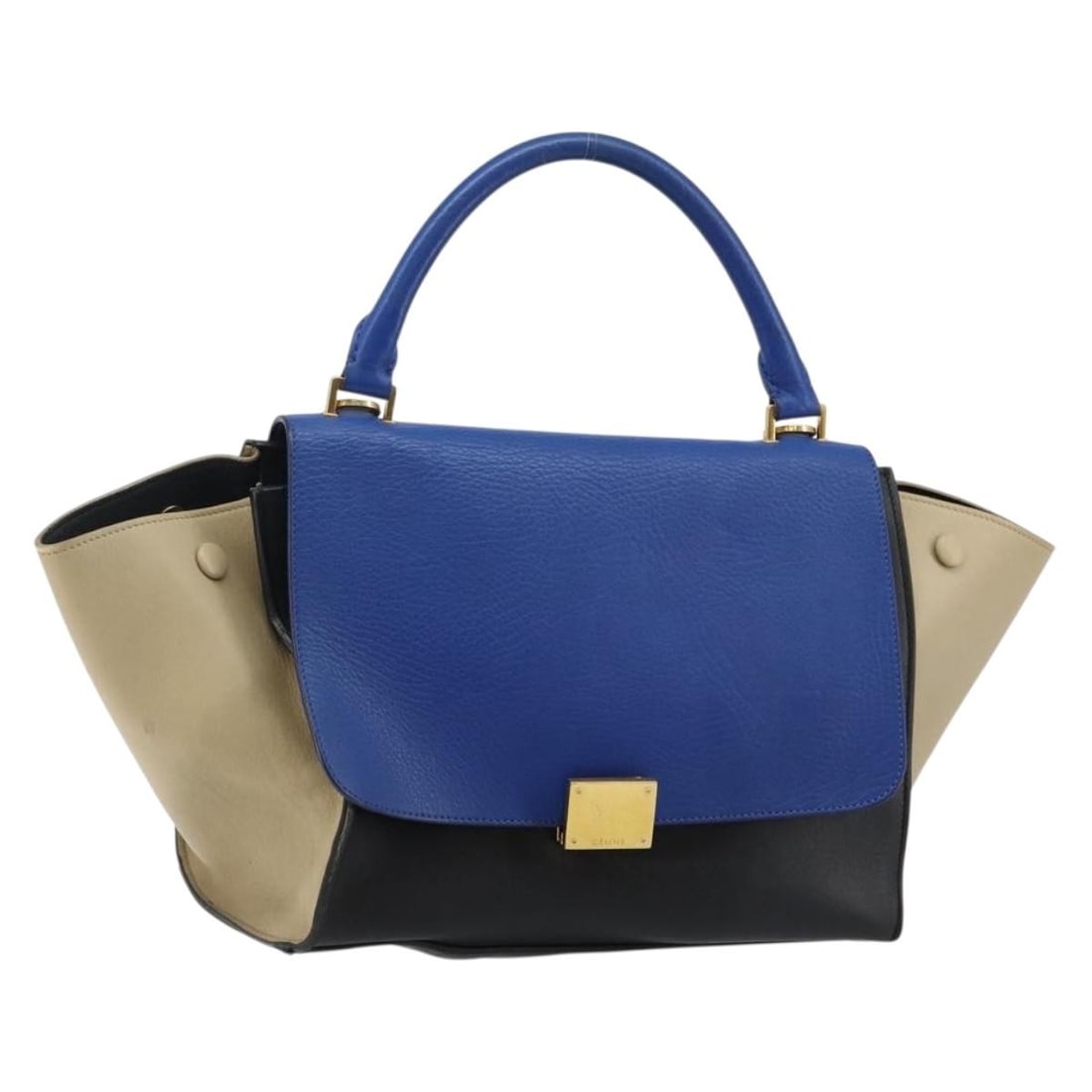 CELINE Trapeze Small Hand Bag Leather Blue Gold Made in Italy (1 of 18)