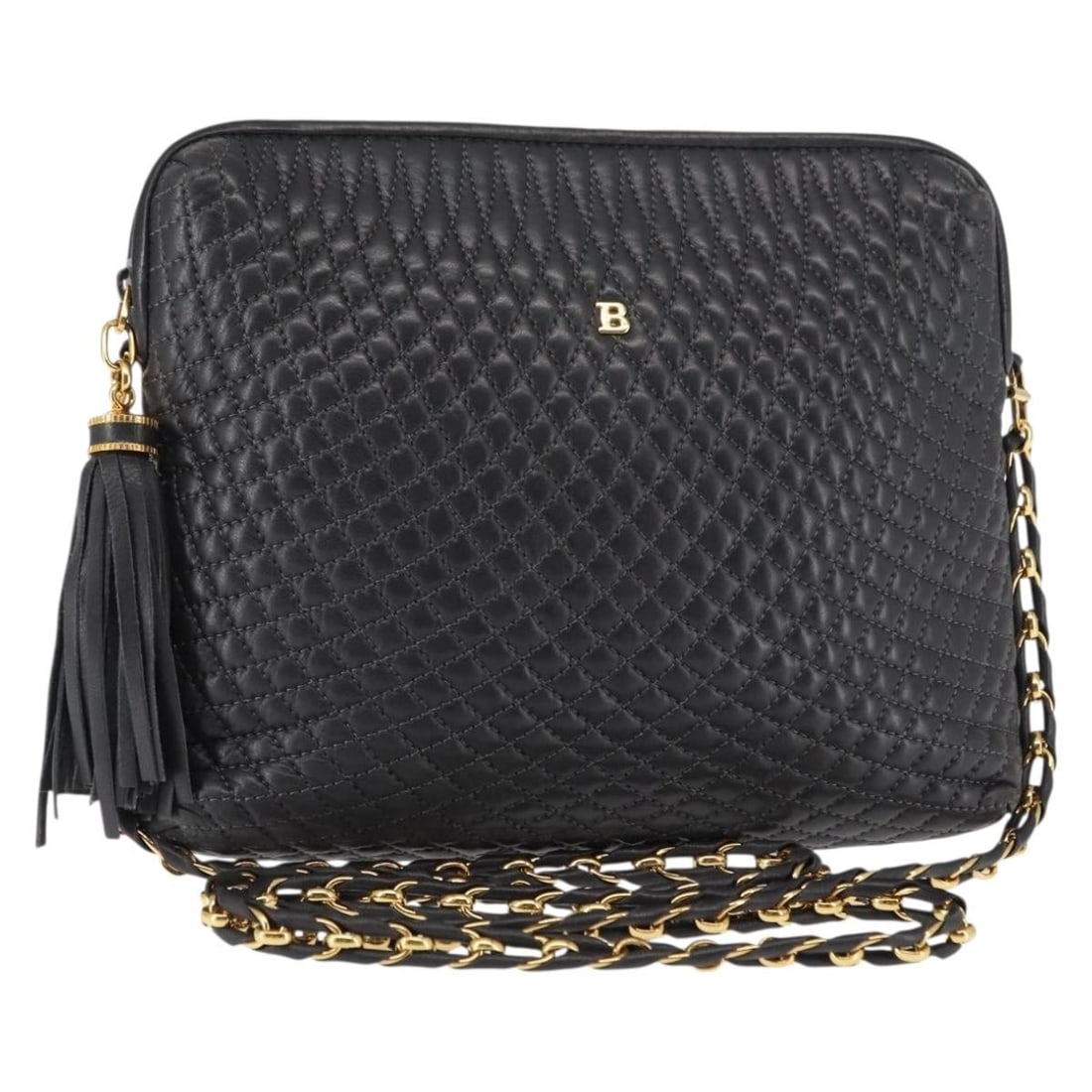 BALLY Black Leather Chain Shoulder Bag Made in Italy: BALLY Black Leather Chain Shoulder Bag Made in Italy This authentic BALLY shoulder bag, crafted in Italy, features a sleek black leather exterior. Designed for style and functionality, it measures app