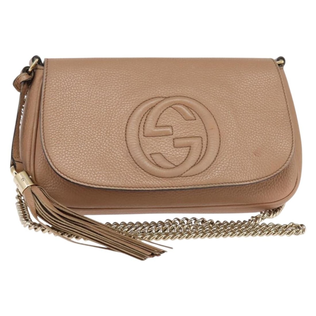 GUCCI 536224 Beige Leather Chain Shoulder Bag Gold Italy (1 of 18)