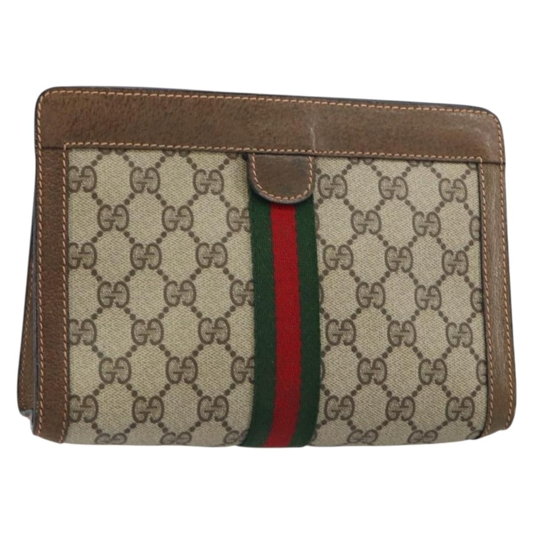 GUCCI GG Supreme Sherry Line Beige Red Clutch Bag PVC Auth 89 01 001 (1 of 16)