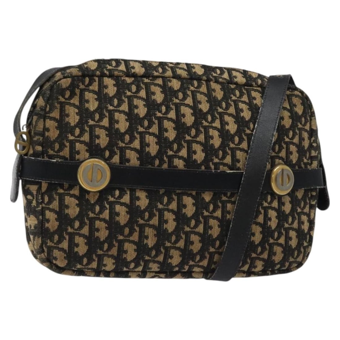 Christian Dior Black Gold Trotter Canvas Shoulder Bag Auth 124679 (1 of 18)
