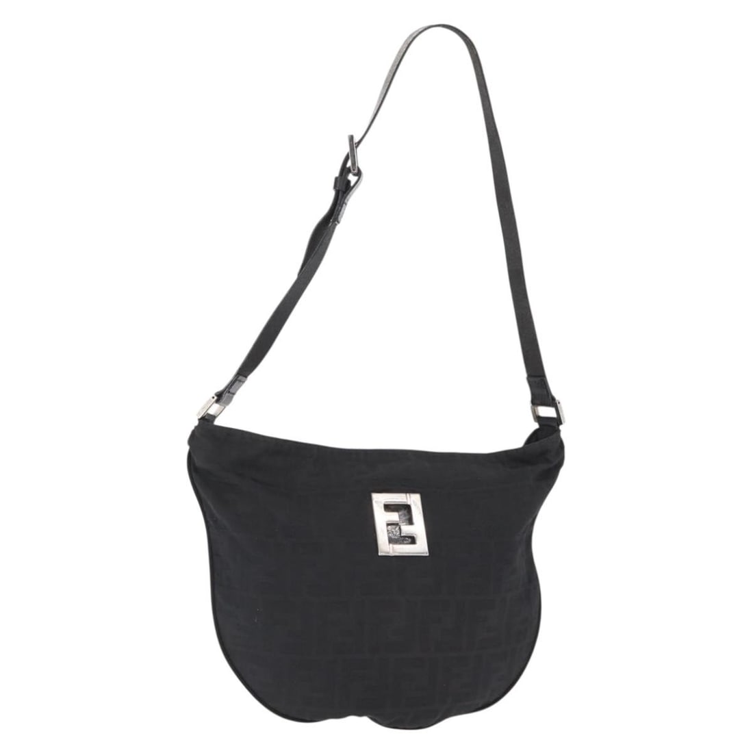 FENDI Zucca Canvas Shoulder Bag Black Silver Made in Italy: FENDI Zucca Canvas Shoulder Bag Black Silver Made in Italy This Fendi Zucca Canvas Shoulder Bag is a stylish accessory crafted in Italy. The exterior is made of durable Zucca Canvas in a sleek black a