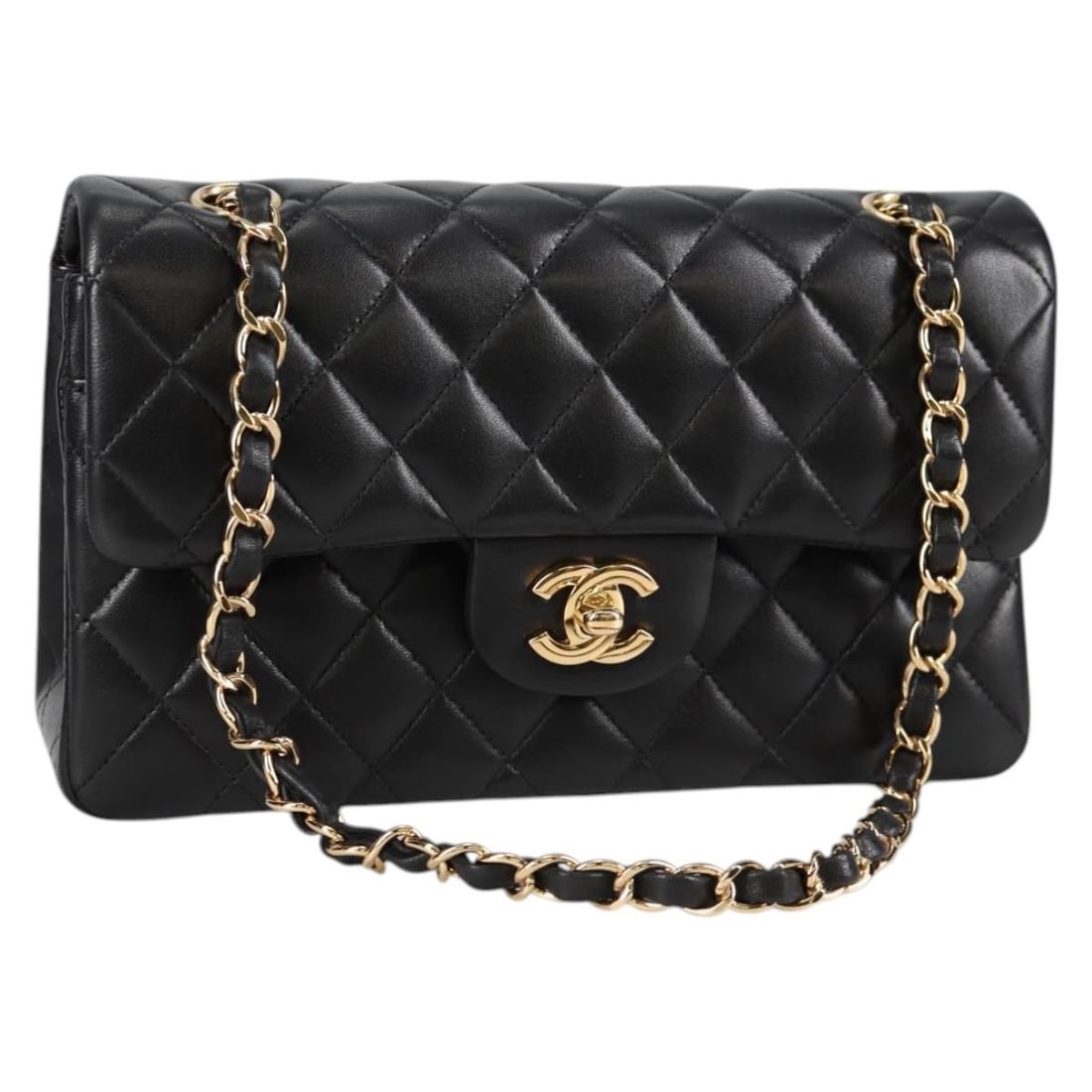Chanel Matelasse 23 Shoulder Bag Black Gold Lambskin Auth 138087SM: Chanel Matelasse 23 Shoulder Bag Black Gold Lambskin Auth 138087SM This exquisite CHANEL Matelasse 23 Chain Shoulder Bag is crafted from premium lamb skin in a classic black and gold color combination