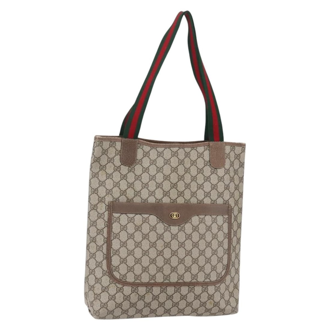 GUCCI GG Supreme Web Sherry Tote Bag Beige Red PVC Auth 39 02 003: GUCCI GG Supreme Web Sherry Tote Bag Beige Red PVC Auth 39 02 003 This GUCCI GG Supreme Web Sherry Line Tote Bag is a stylish and practical accessory made from durable PVC leather in a chic beige and