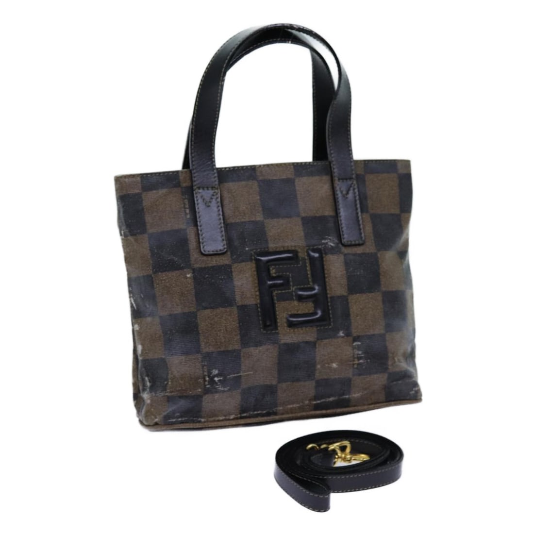Fendi Brown Black Pequin Canvas 2-Way Hand Bag Auth Italy: Fendi Brown Black Pequin Canvas 2-Way Hand Bag Auth Italy This Fendi Hand Bag showcases a stylish blend of brown and black Pequin canvas, making it a chic accessory for any occasion. Designed with pra