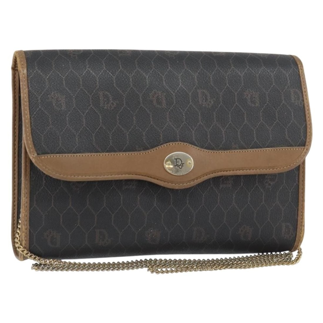 Christian Dior Black Gold Honeycomb PVC Shoulder Bag Auth ti3549 (1 of 18)