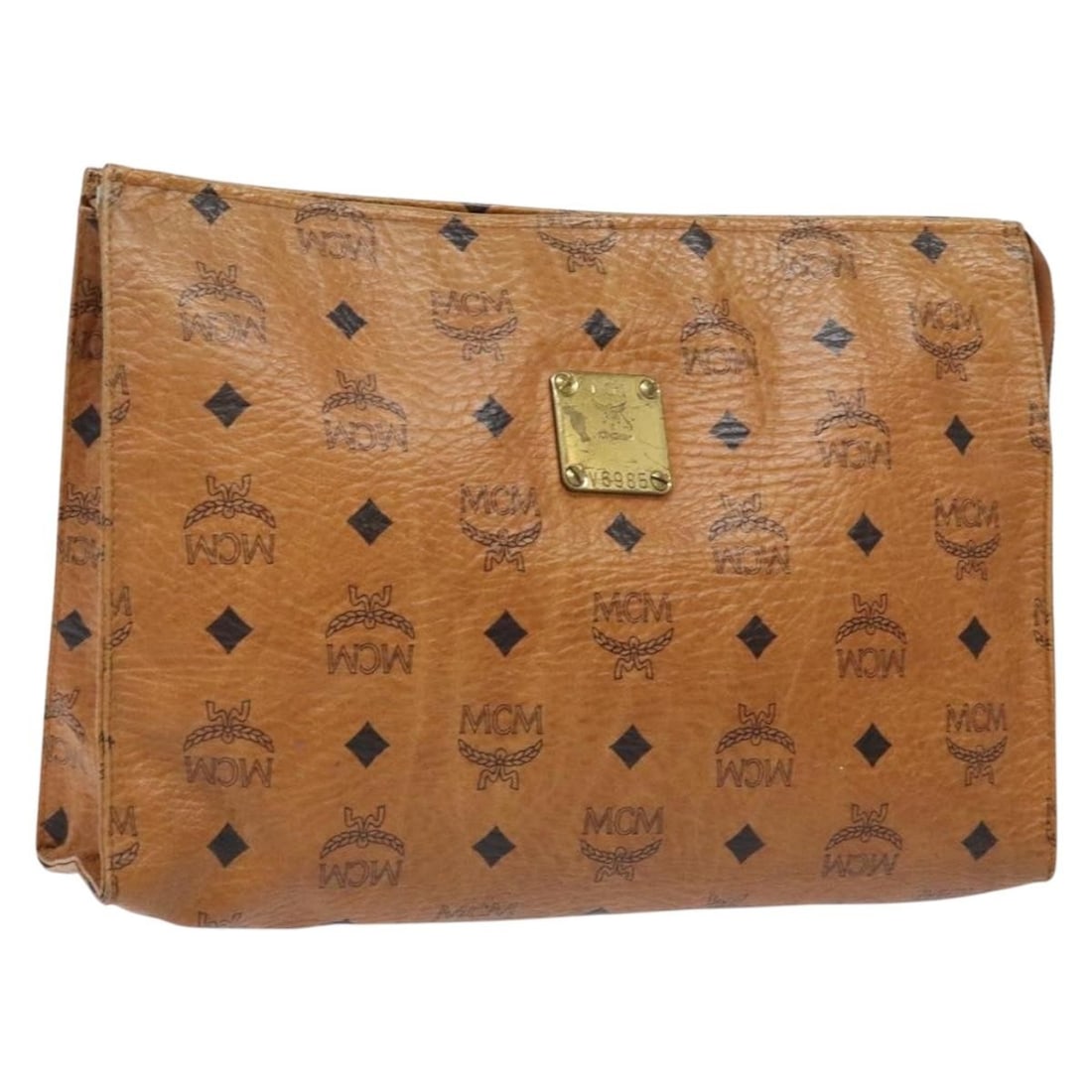 MCM Logogram Vicetos Clutch Bag Brown Gold PVC Leather Germany: MCM Logogram Vicetos Clutch Bag Brown Gold PVC Leather Germany Elevate your accessory game with the MCM Logogram Vicetos Clutch Bag. Crafted from durable PVC leather, this stylish clutch features a ri