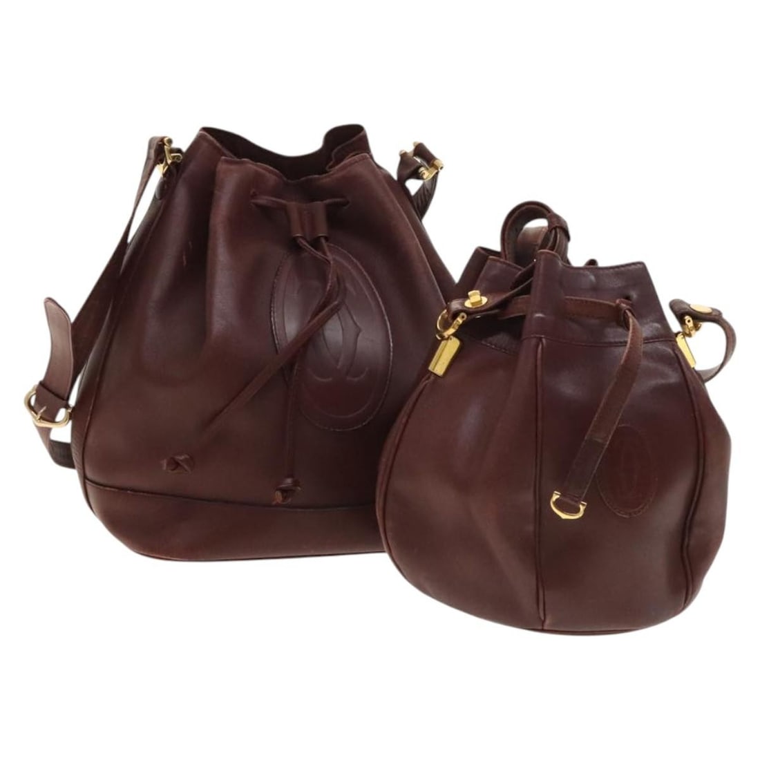 CARTIER Must Line Bordeaux Leather Shoulder Bag 2Set Authentic (1 of 17)